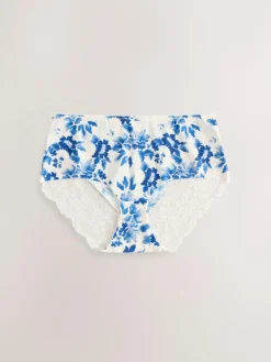 Next Blue Floral Midi No VPL Lace Back Briefs 5 Pack^Women Panties