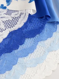 Next Blue Floral Midi No VPL Lace Back Briefs 5 Pack^Women Panties