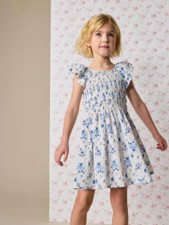 Sale Next Smocked Frill Sleeve Dress (3-16yrs) Blue Floral