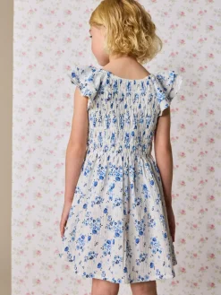 Sale Next Smocked Frill Sleeve Dress (3-16yrs) Blue Floral