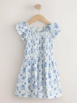 Sale Next Smocked Frill Sleeve Dress (3-16yrs) Blue Floral