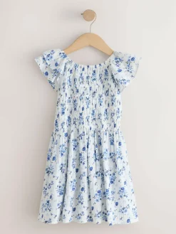 Sale Next Smocked Frill Sleeve Dress (3-16yrs) Blue Floral