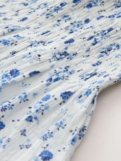 Sale Next Smocked Frill Sleeve Dress (3-16yrs) Blue Floral