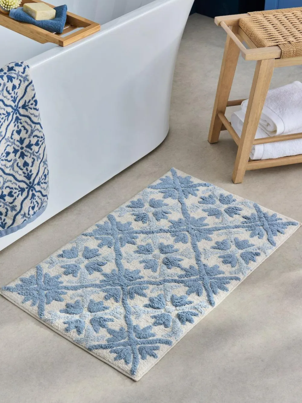 Next Blue Geo Tile Bath Mat^ Towels & Bathmats