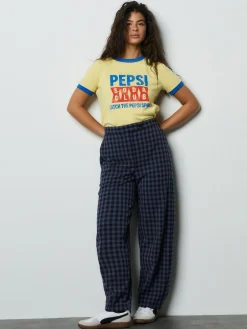 Next Blue Gingham Barrel Leg Trousers^Women Pants