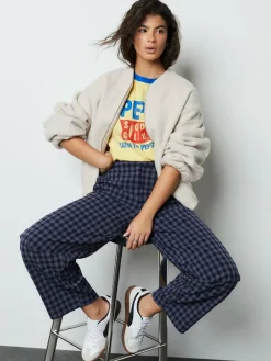 Next Blue Gingham Barrel Leg Trousers^Women Pants