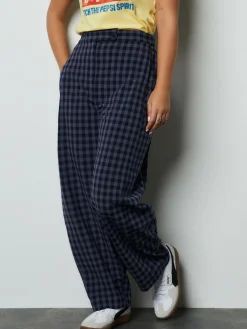 Next Blue Gingham Barrel Leg Trousers^Women Pants
