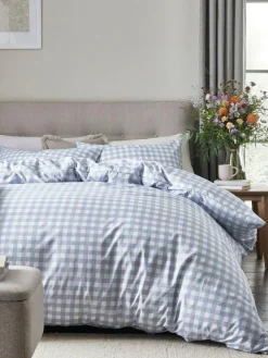 Hot Next Reversible Duvet Cover and Pillowcase Set Blue Gingham