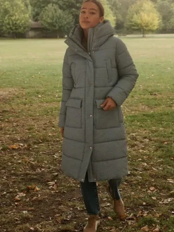 Next Blue Gingham Shower Resistant Padded Hooded Longline Coat^Women Coats & Jackets|Coats & Jackets