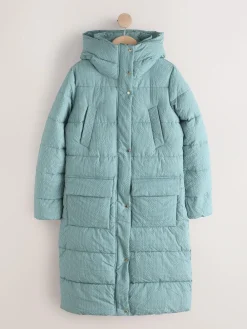 Next Blue Gingham Shower Resistant Padded Hooded Longline Coat^Women Coats & Jackets|Coats & Jackets