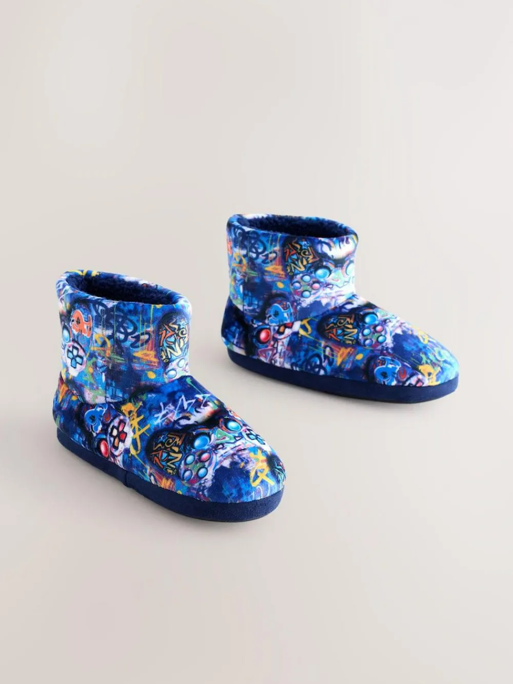 Next Blue Graffiti Gamer Cosy Slipper Boots