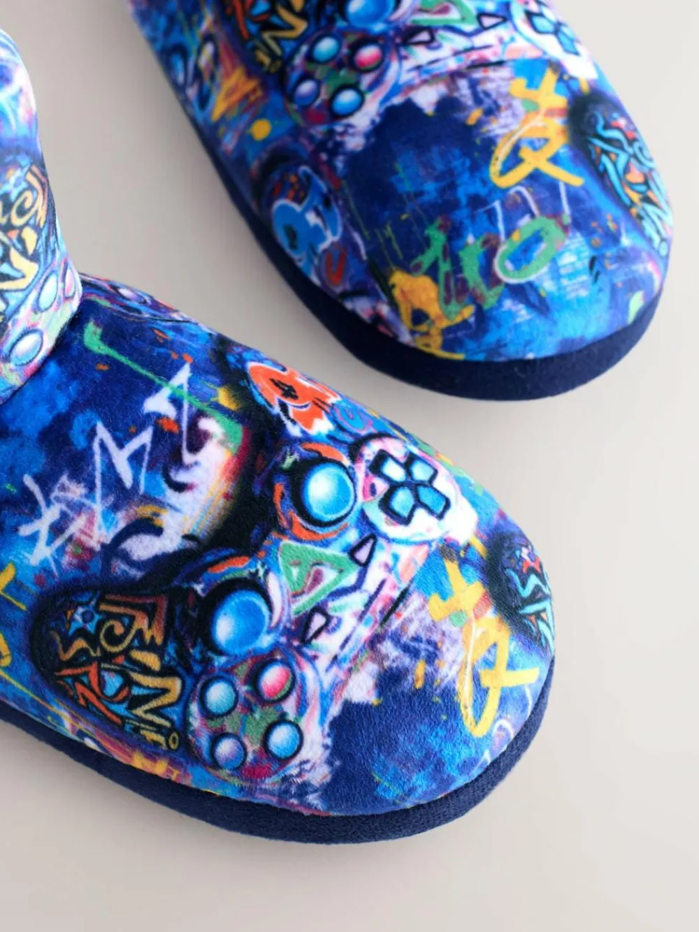 Next Blue Graffiti Gamer Cosy Slipper Boots