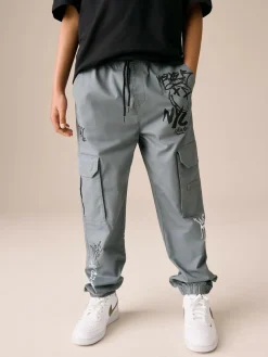 Next Blue Graffiti Loose Fit Cargo Trousers (3-16yrs)^BOY Joggers|Pants & Chinos