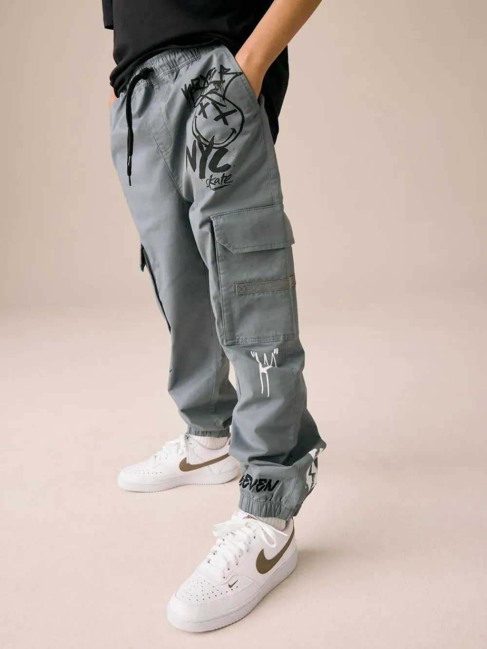 Next Blue Graffiti Loose Fit Cargo Trousers (3-16yrs)^BOY Joggers|Pants & Chinos