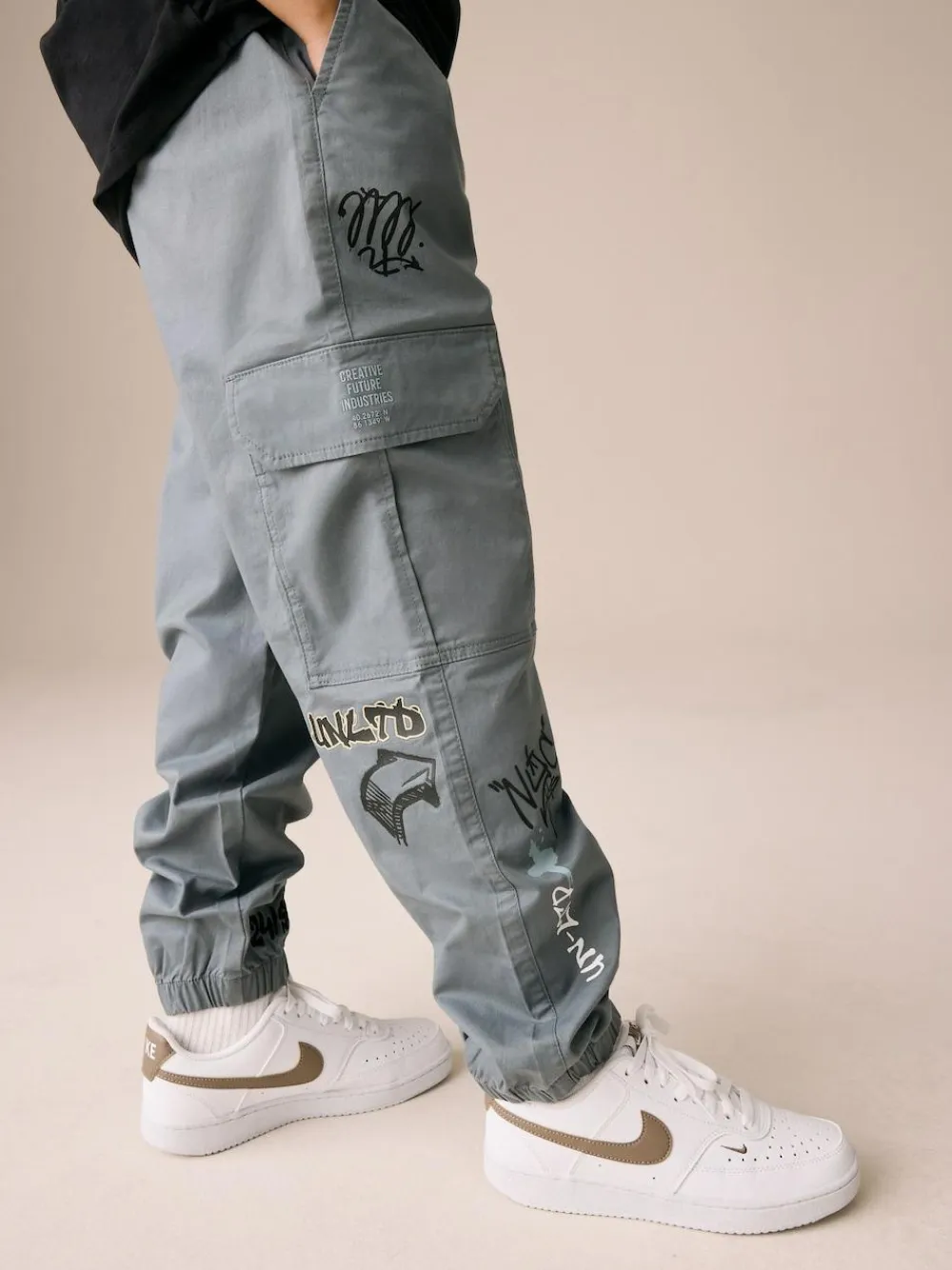 Next Blue Graffiti Loose Fit Cargo Trousers (3-16yrs)^BOY Joggers|Pants & Chinos