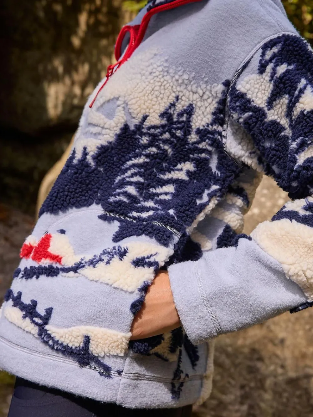 Hot Next Blue Graphic Winter Scenic Soft Touch Cosy Teddy Borg Quarter Zip Fleece