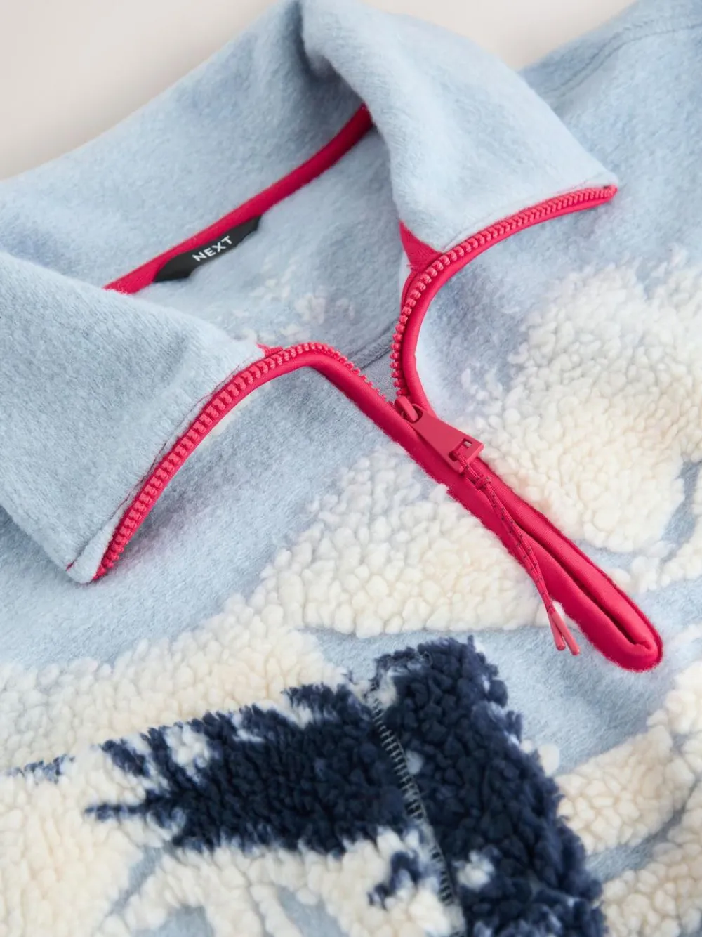 Hot Next Blue Graphic Winter Scenic Soft Touch Cosy Teddy Borg Quarter Zip Fleece