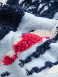 Hot Next Blue Graphic Winter Scenic Soft Touch Cosy Teddy Borg Quarter Zip Fleece