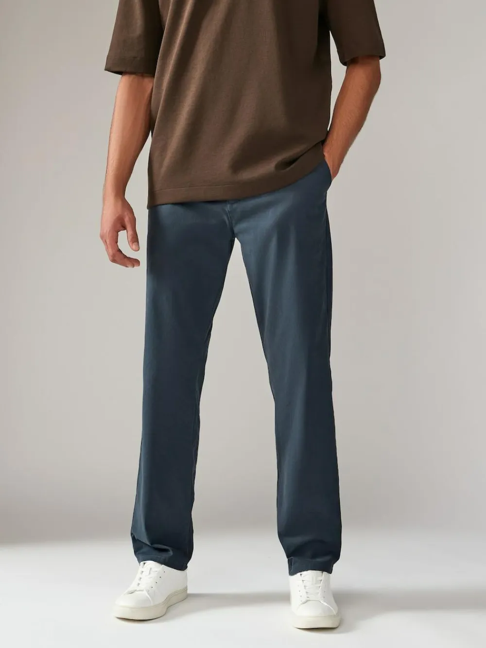 Next Blue Grey Mid Straight Fit Stretch Chinos Trousers^ Nightwear|Pants & Chinos