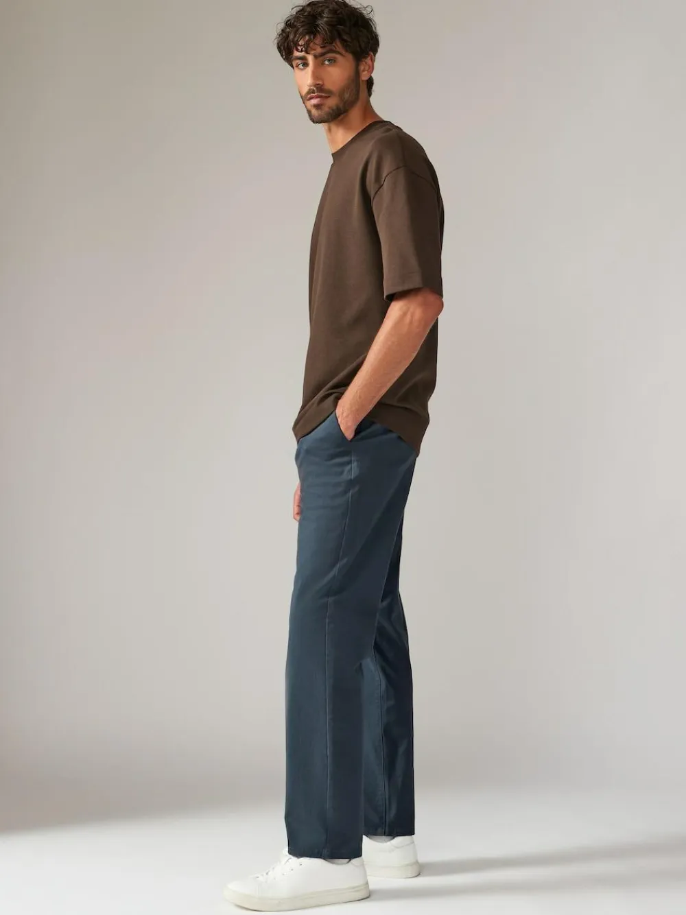 Next Blue Grey Mid Straight Fit Stretch Chinos Trousers^ Nightwear|Pants & Chinos
