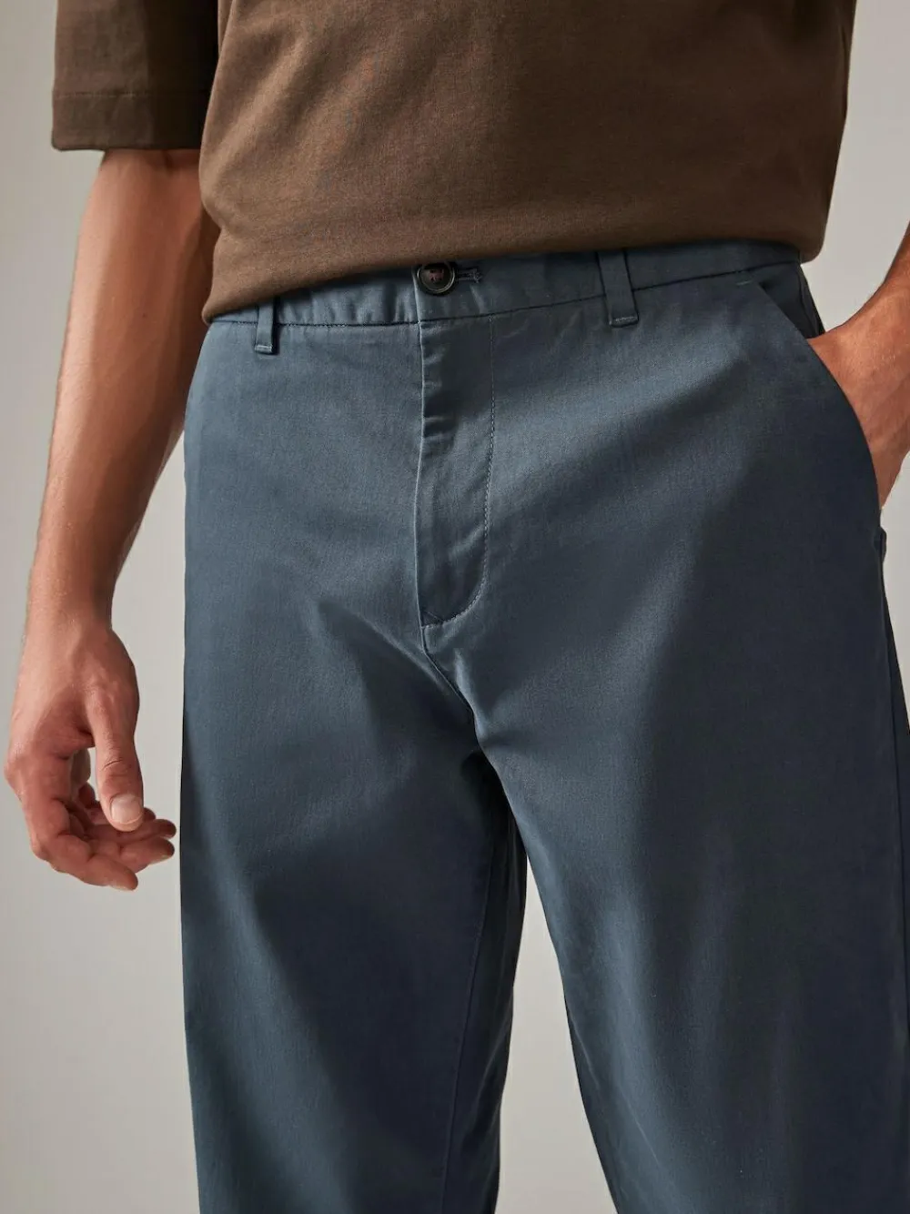 Next Blue Grey Mid Straight Fit Stretch Chinos Trousers^ Nightwear|Pants & Chinos