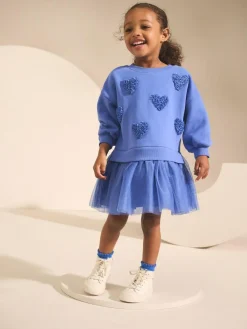 Clearance Next Blue Hearts Sweat Party Dress (3mths-7yrs)