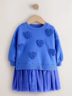 Clearance Next Blue Hearts Sweat Party Dress (3mths-7yrs)