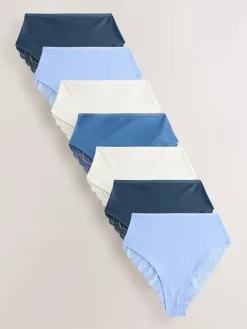 Discount Next High Waist High Leg Cotton and Lace Knickers 7 Pack Blue