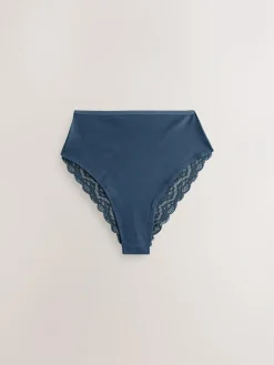 Discount Next High Waist High Leg Cotton and Lace Knickers 7 Pack Blue