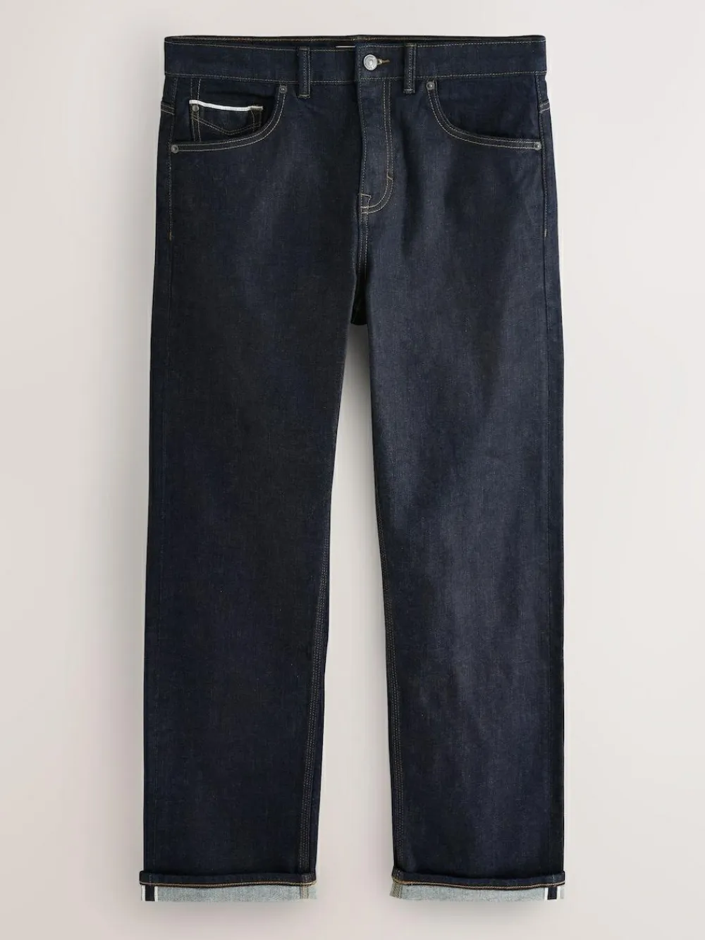 Sale Next Straight Fit Signature Selvedge Denim Jeans Blue Indigo Rinse