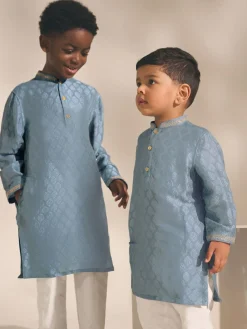 Next Blue Leaf Embroidered Eid Kurta (3mths-16yrs)^BOY Shirts|Occasionwear