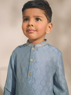 Next Blue Leaf Embroidered Eid Kurta (3mths-16yrs)^BOY Shirts|Occasionwear