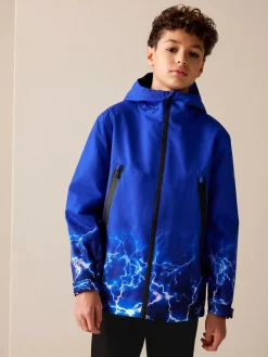 Next Blue Lightning Print Waterproof Fleece Lined Hooded Jacket (3-16yrs)^BOY Coats & Jackets|Snowsuits & Coats