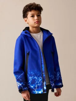 Next Blue Lightning Print Waterproof Fleece Lined Hooded Jacket (3-16yrs)^BOY Coats & Jackets|Snowsuits & Coats