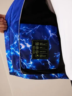 Next Blue Lightning Print Waterproof Fleece Lined Hooded Jacket (3-16yrs)^BOY Coats & Jackets|Snowsuits & Coats