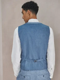 Discount Next Linen Blend Texture Suit Waistcoat Blue