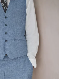Discount Next Linen Blend Texture Suit Waistcoat Blue