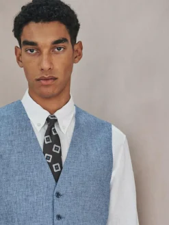 Discount Next Linen Blend Texture Suit Waistcoat Blue