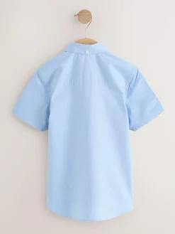New Next Blue Logo Short Sleeve Cotton Rich Oxford Shirt (3-16yrs)