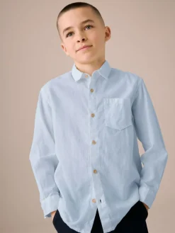 Best Next Long Sleeve 100% Linen Shirt (3-16yrs) Blue