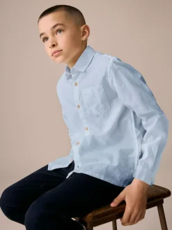 Best Next Long Sleeve 100% Linen Shirt (3-16yrs) Blue