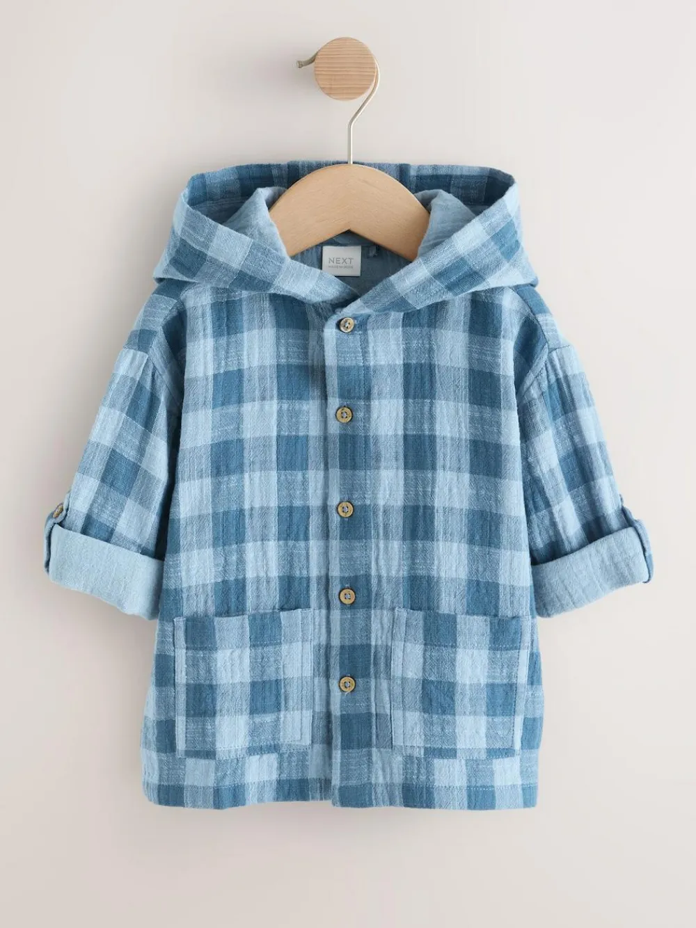 Next Blue Long Sleeve Check Hooded Shirt (3mths-7yrs)^BOY Coats & Jackets|Snowsuits & Coats