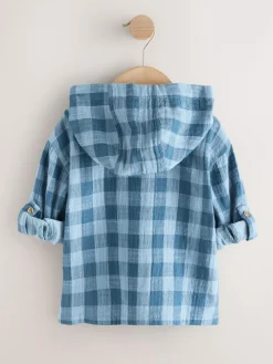 Next Blue Long Sleeve Check Hooded Shirt (3mths-7yrs)^BOY Coats & Jackets|Snowsuits & Coats