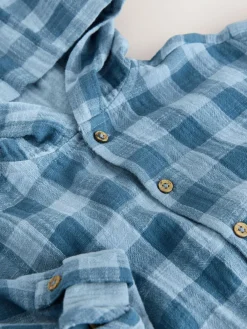 Next Blue Long Sleeve Check Hooded Shirt (3mths-7yrs)^BOY Coats & Jackets|Snowsuits & Coats
