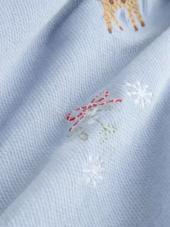 Outlet Next Blue Long Sleeve Christmas Embroidery Character Shirt (3mths-7yrs)