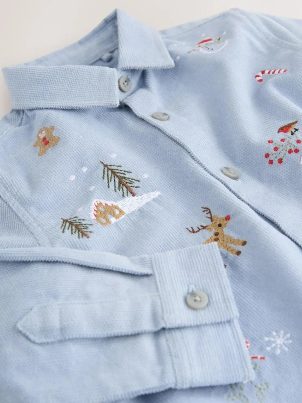 Outlet Next Blue Long Sleeve Christmas Embroidery Character Shirt (3mths-7yrs)