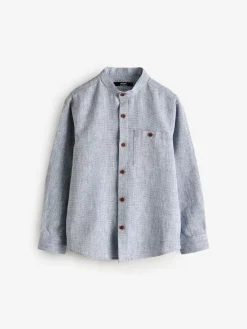 Next Long Sleeve Grandad Collar Cotton/Linen Mix Texture Shirt (3-16yrs)^BOY Shirts