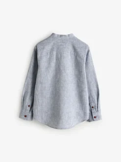 Next Long Sleeve Grandad Collar Cotton/Linen Mix Texture Shirt (3-16yrs)^BOY Shirts