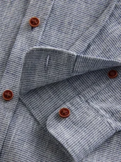 Next Long Sleeve Grandad Collar Cotton/Linen Mix Texture Shirt (3-16yrs)^BOY Shirts