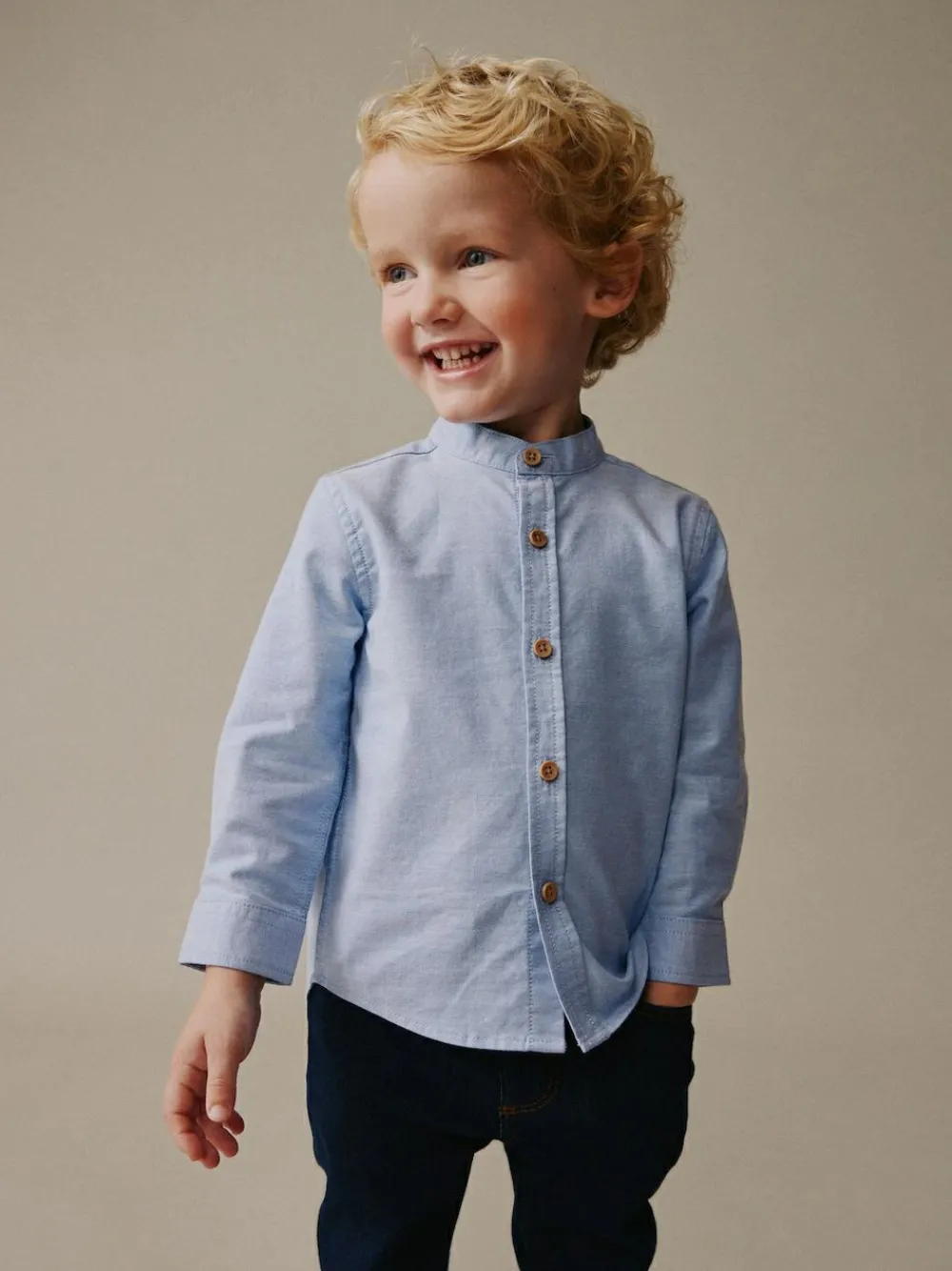 Clearance Next Long Sleeve Grandad Collar Oxford Shirt (3mths-7yrs) Blue